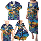 Australian Kookaburra Indigenous Family Matching Puletasi and Hawaiian Shirt Aboriginal Dot Painting