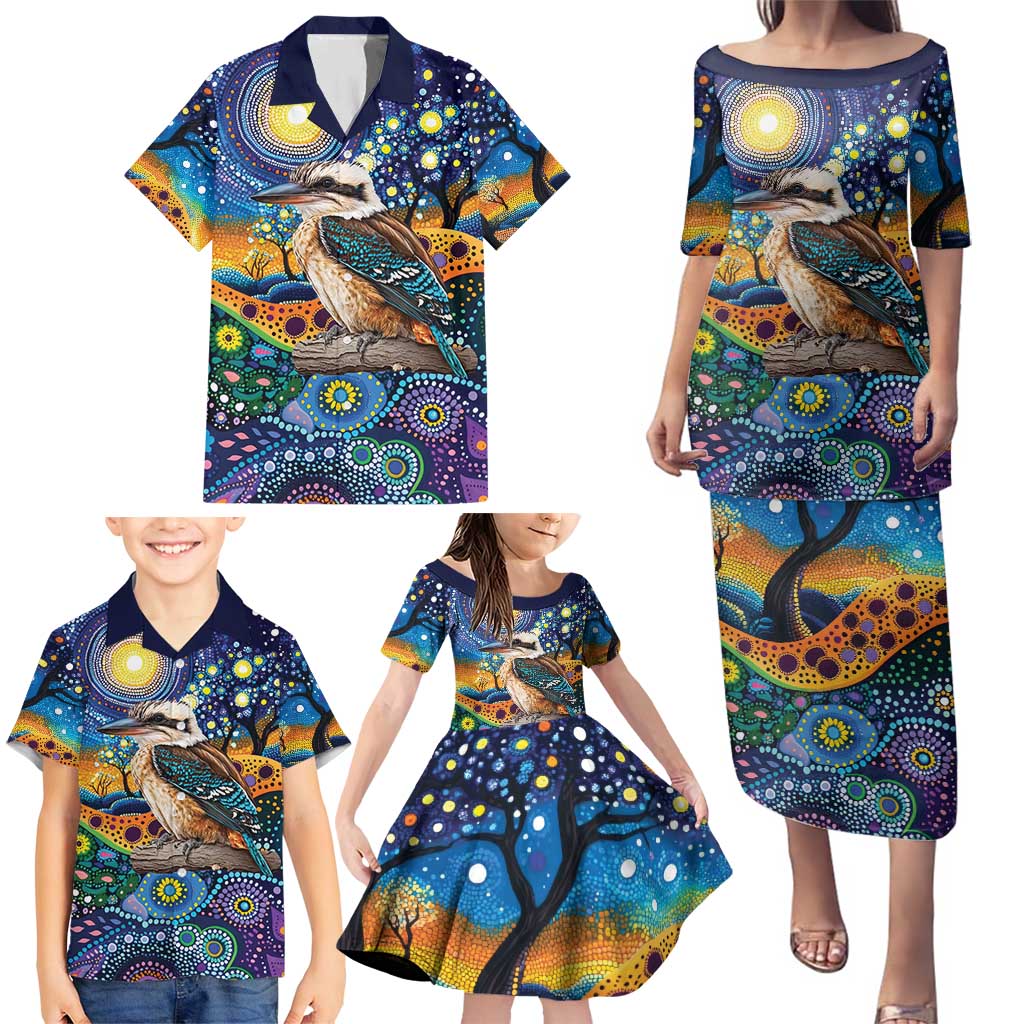 Australian Kookaburra Indigenous Family Matching Puletasi and Hawaiian Shirt Aboriginal Dot Painting