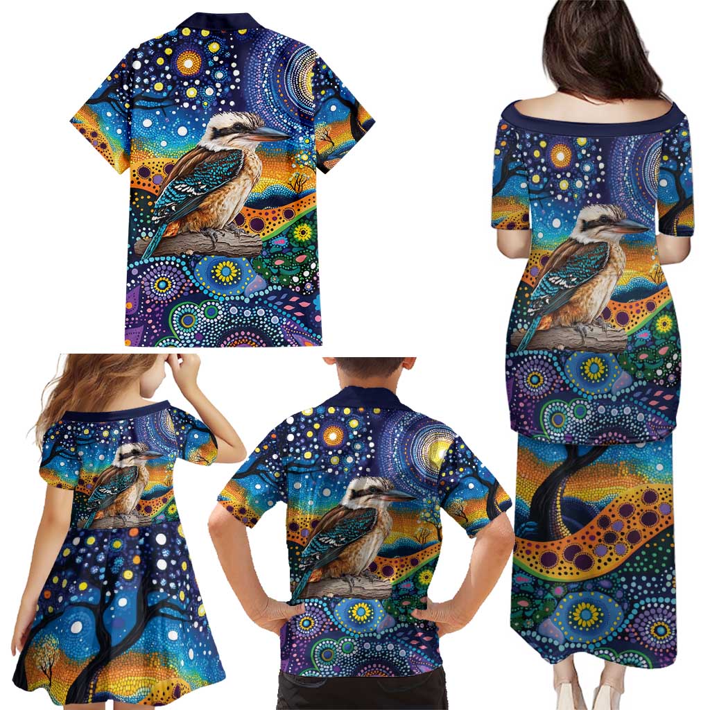 Australian Kookaburra Indigenous Family Matching Puletasi and Hawaiian Shirt Aboriginal Dot Painting