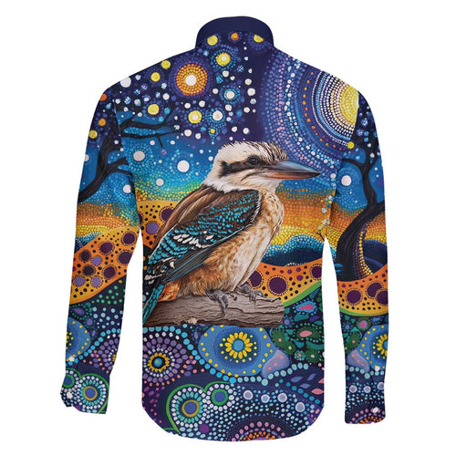 Australian Kookaburra Indigenous Family Matching Short Sleeve Bodycon Dress and Hawaiian Shirt Aboriginal Dot Painting