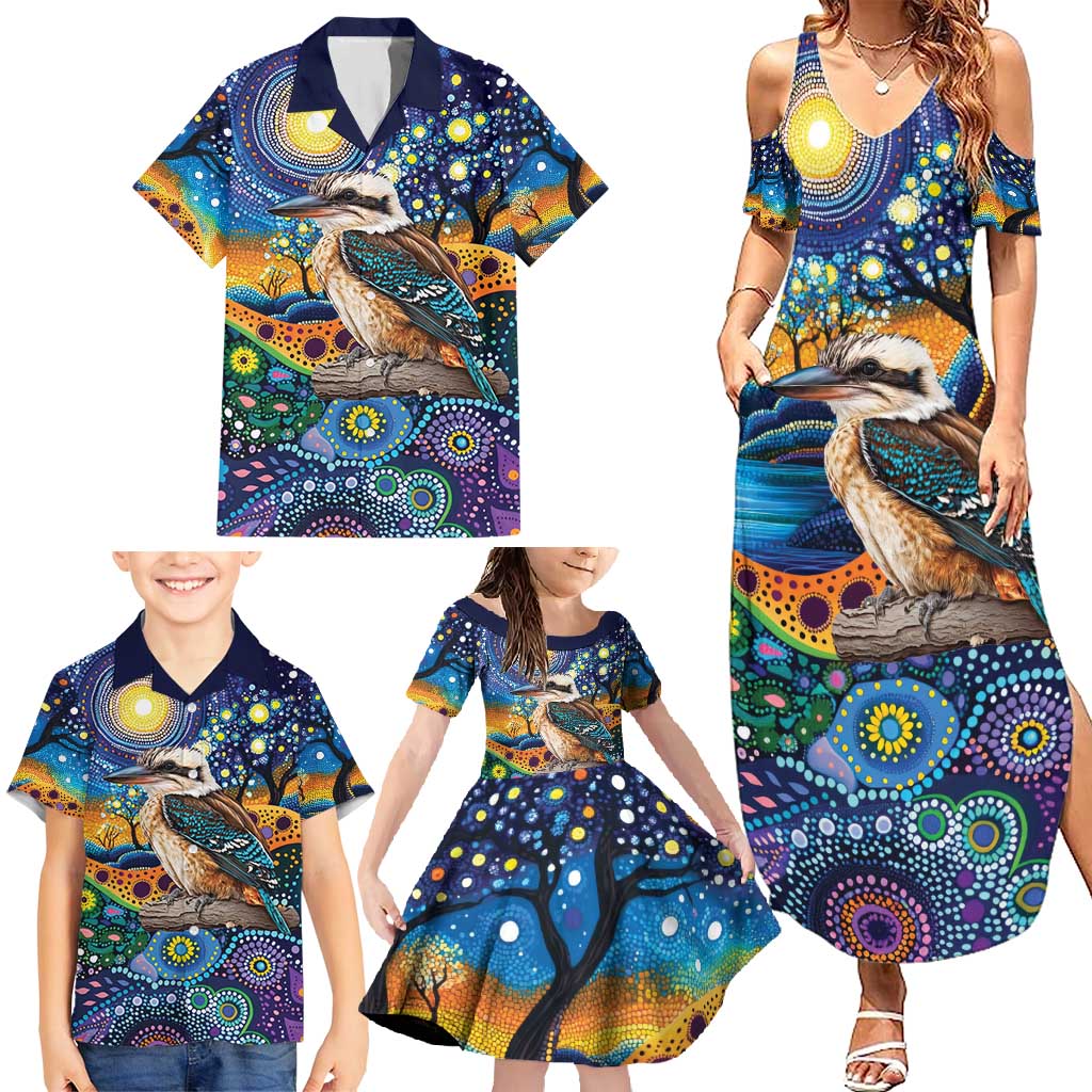 Australian Kookaburra Indigenous Family Matching Summer Maxi Dress and Hawaiian Shirt Aboriginal Dot Painting