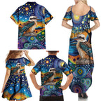 Australian Kookaburra Indigenous Family Matching Summer Maxi Dress and Hawaiian Shirt Aboriginal Dot Painting