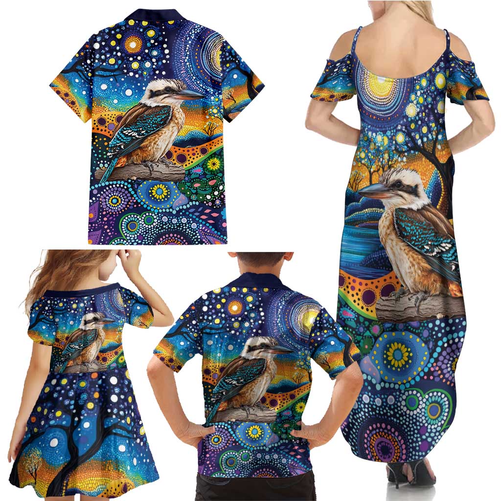 Australian Kookaburra Indigenous Family Matching Summer Maxi Dress and Hawaiian Shirt Aboriginal Dot Painting