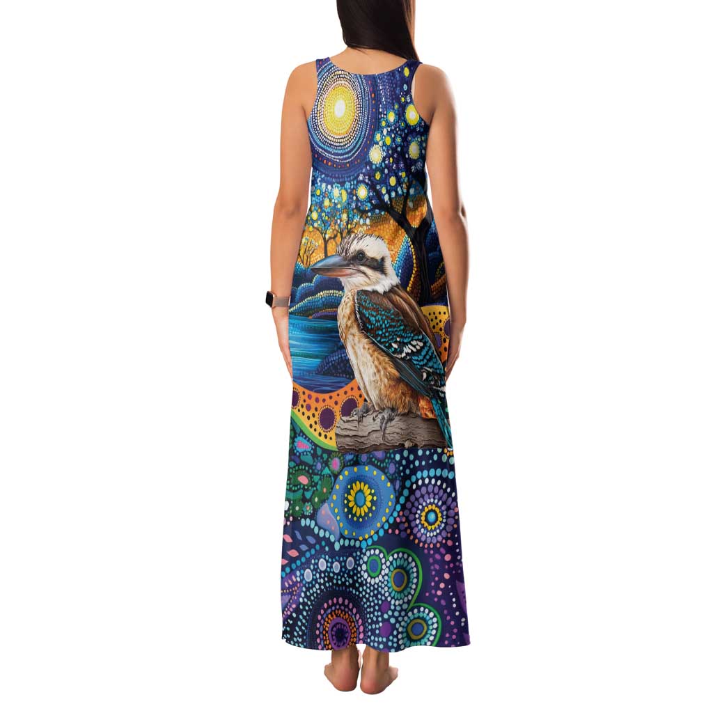Australian Kookaburra Indigenous Family Matching Tank Maxi Dress and Hawaiian Shirt Aboriginal Dot Painting