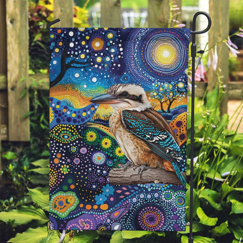 Australian Kookaburra Indigenous Garden Flag Aboriginal Dot Painting