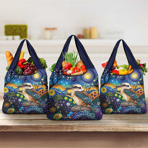 Australian Kookaburra Indigenous Grocery Bag Aboriginal Dot Painting