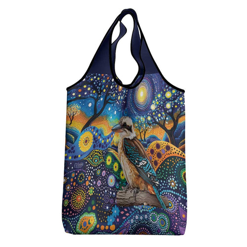 Australian Kookaburra Indigenous Grocery Bag Aboriginal Dot Painting