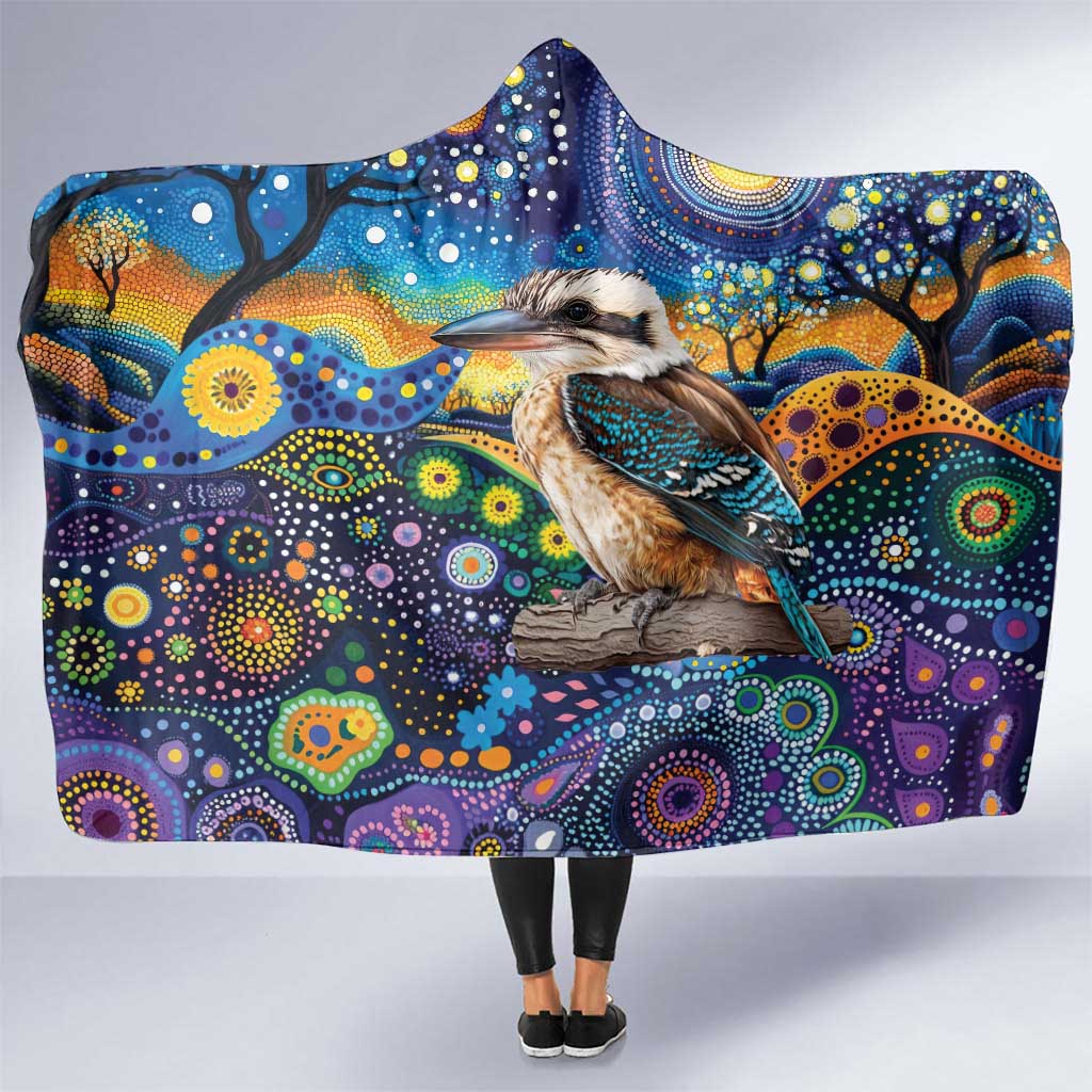 Australian Kookaburra Indigenous Hooded Blanket Aboriginal Dot Painting