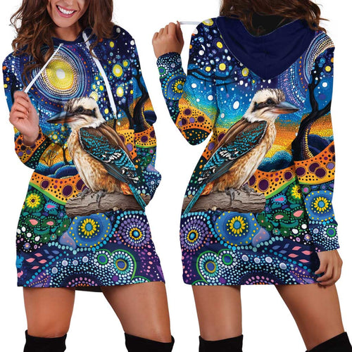 Australian Kookaburra Indigenous Hoodie Dress Aboriginal Dot Painting
