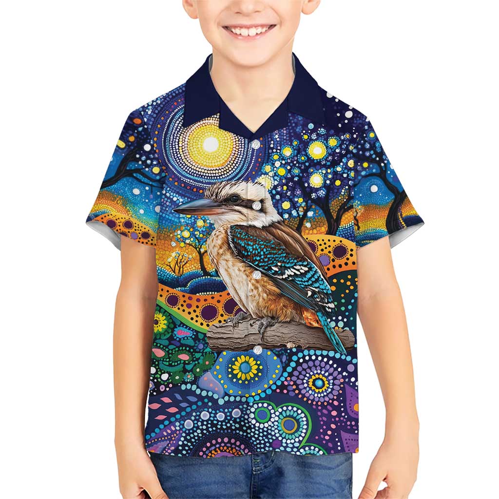 Australian Kookaburra Indigenous Kid Hawaiian Shirt Aboriginal Dot Painting