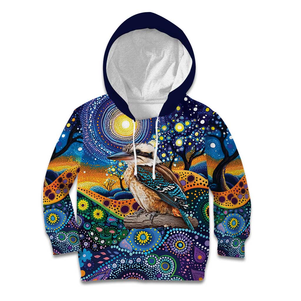 Australian Kookaburra Indigenous Kid Hoodie Aboriginal Dot Painting