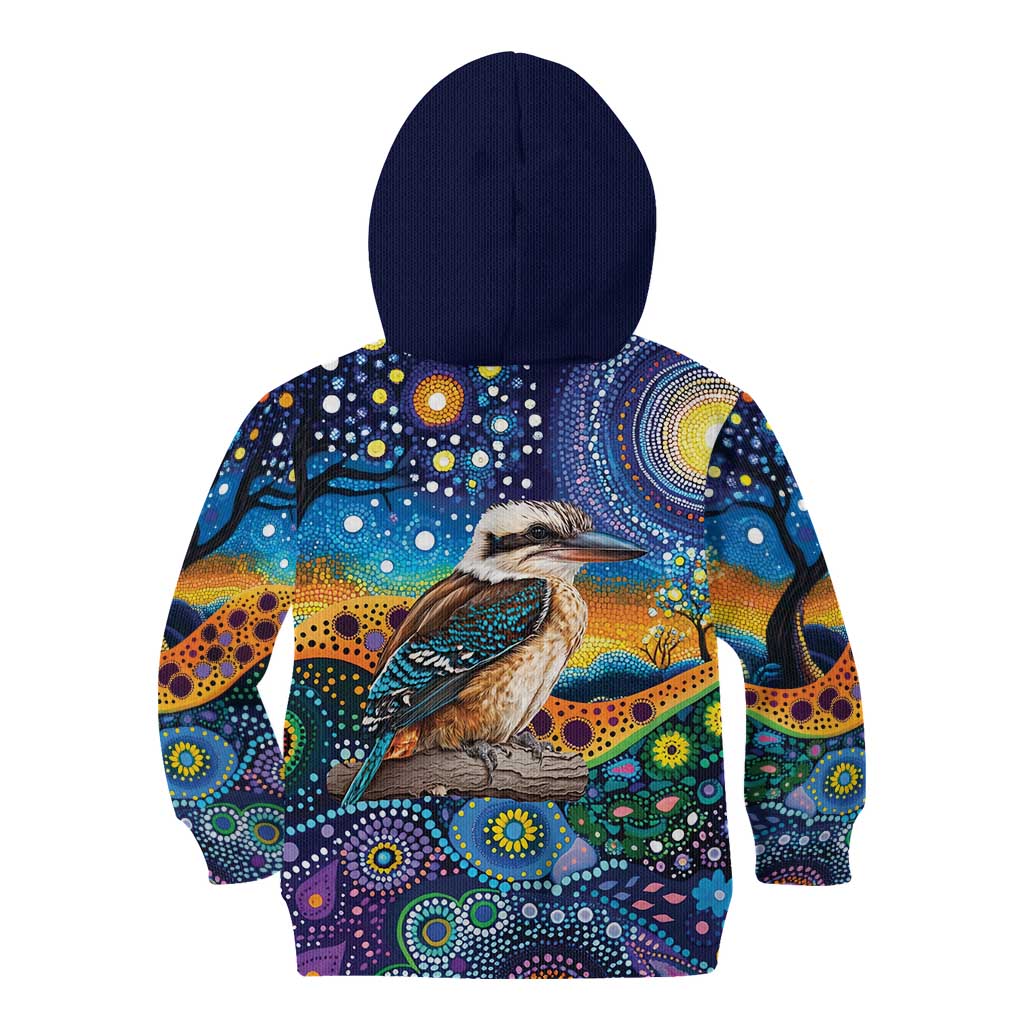 Australian Kookaburra Indigenous Kid Hoodie Aboriginal Dot Painting
