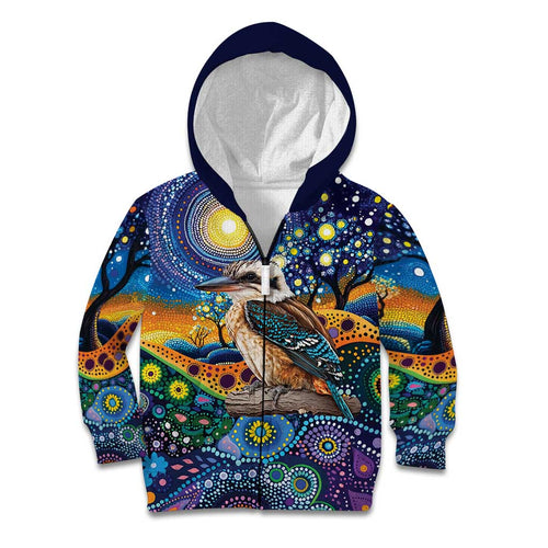 Australian Kookaburra Indigenous Kid Hoodie Aboriginal Dot Painting