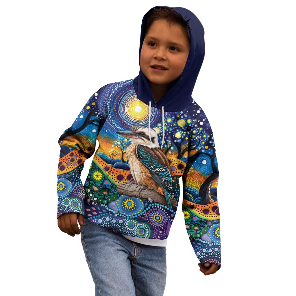 Australian Kookaburra Indigenous Kid Hoodie Aboriginal Dot Painting