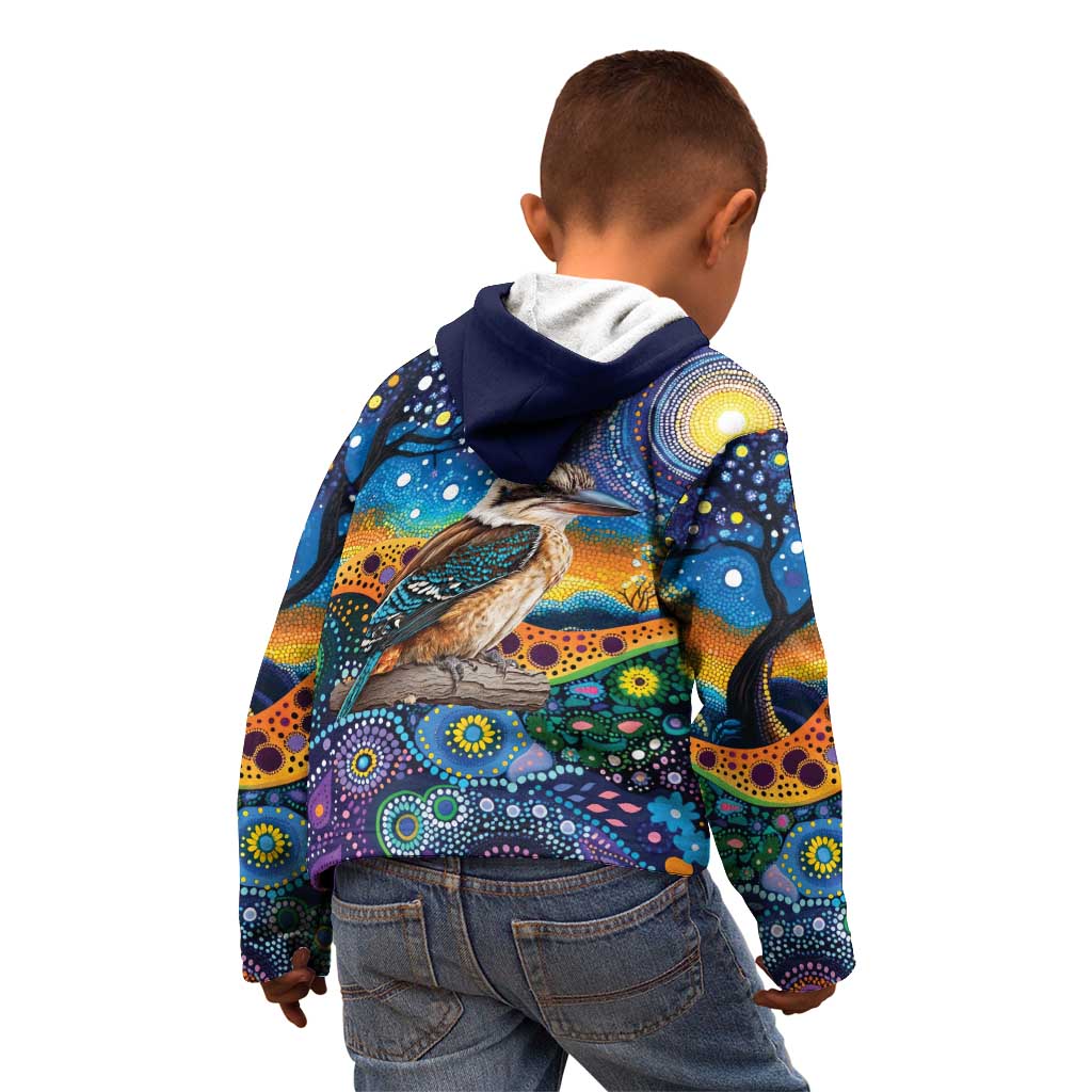 Australian Kookaburra Indigenous Kid Hoodie Aboriginal Dot Painting