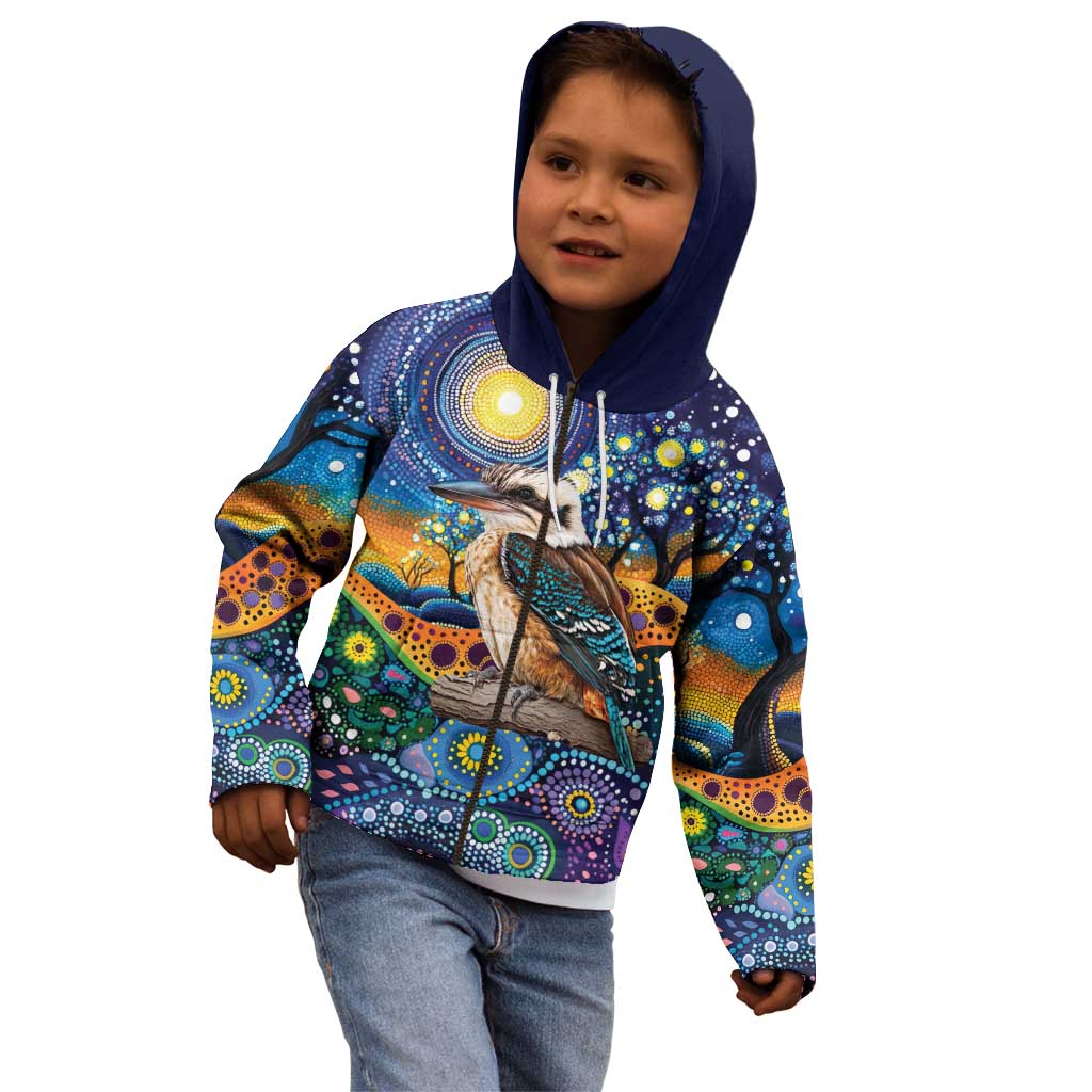 Australian Kookaburra Indigenous Kid Hoodie Aboriginal Dot Painting
