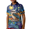 Australian Kookaburra Indigenous Kid Polo Shirt Aboriginal Dot Painting