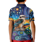 Australian Kookaburra Indigenous Kid Polo Shirt Aboriginal Dot Painting