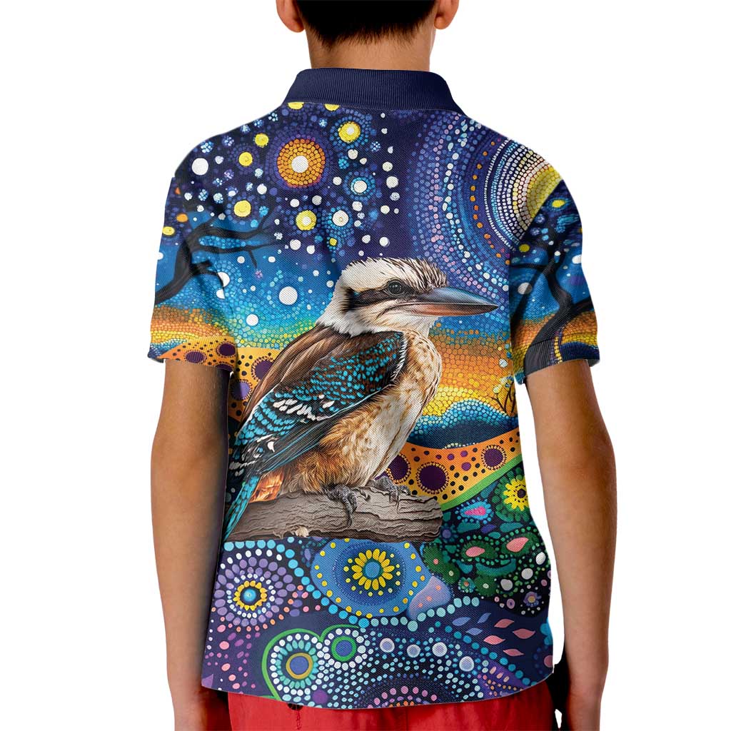 Australian Kookaburra Indigenous Kid Polo Shirt Aboriginal Dot Painting