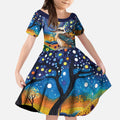 Australian Kookaburra Indigenous Kid Short Sleeve Dress Aboriginal Dot Painting