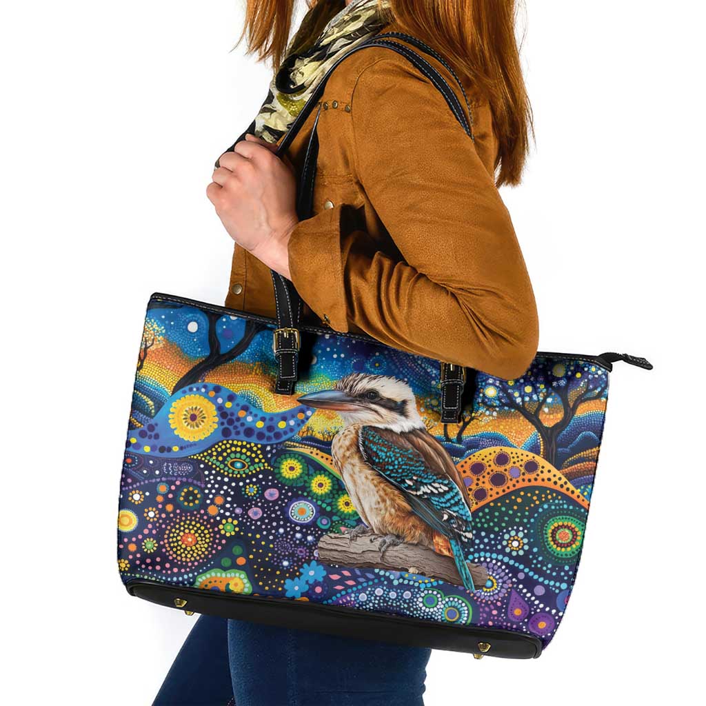 Australian Kookaburra Indigenous Leather Tote Bag Aboriginal Dot Painting