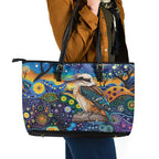 Australian Kookaburra Indigenous Leather Tote Bag Aboriginal Dot Painting