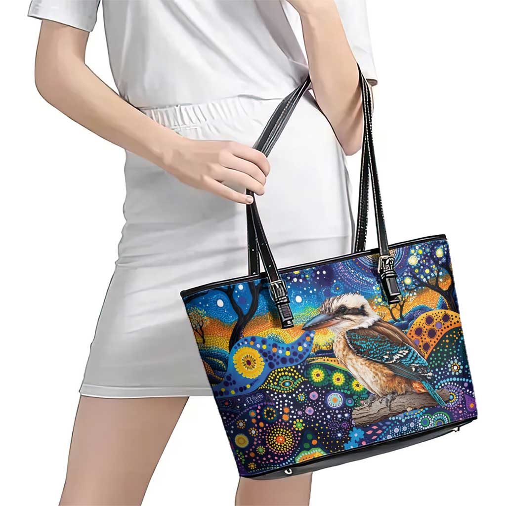 Australian Kookaburra Indigenous Leather Tote Bag Aboriginal Dot Painting