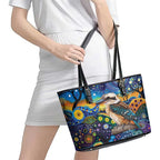 Australian Kookaburra Indigenous Leather Tote Bag Aboriginal Dot Painting