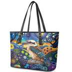 Australian Kookaburra Indigenous Leather Tote Bag Aboriginal Dot Painting