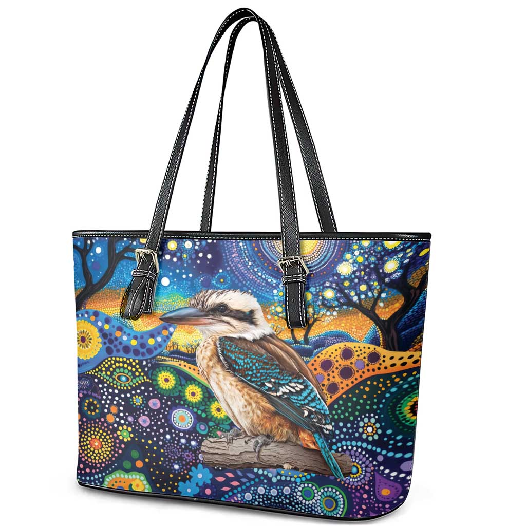 Australian Kookaburra Indigenous Leather Tote Bag Aboriginal Dot Painting