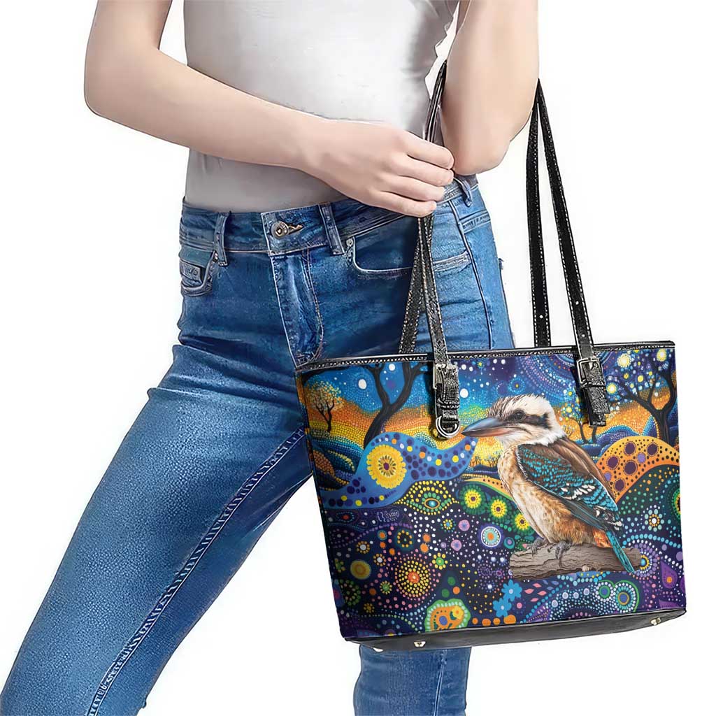 Australian Kookaburra Indigenous Leather Tote Bag Aboriginal Dot Painting