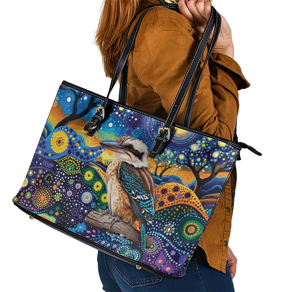 Australian Kookaburra Indigenous Leather Tote Bag Aboriginal Dot Painting