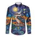 Australian Kookaburra Indigenous Long Sleeve Button Shirt Aboriginal Dot Painting