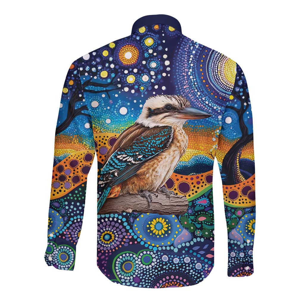 Australian Kookaburra Indigenous Long Sleeve Button Shirt Aboriginal Dot Painting