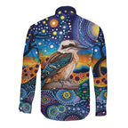 Australian Kookaburra Indigenous Long Sleeve Button Shirt Aboriginal Dot Painting