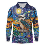 Australian Kookaburra Indigenous Long Sleeve Polo Shirt Aboriginal Dot Painting