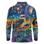 Australian Kookaburra Indigenous Long Sleeve Polo Shirt Aboriginal Dot Painting
