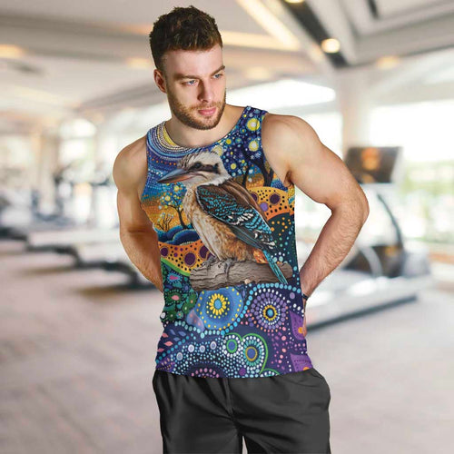 Australian Kookaburra Indigenous Men Tank Top Aboriginal Dot Painting