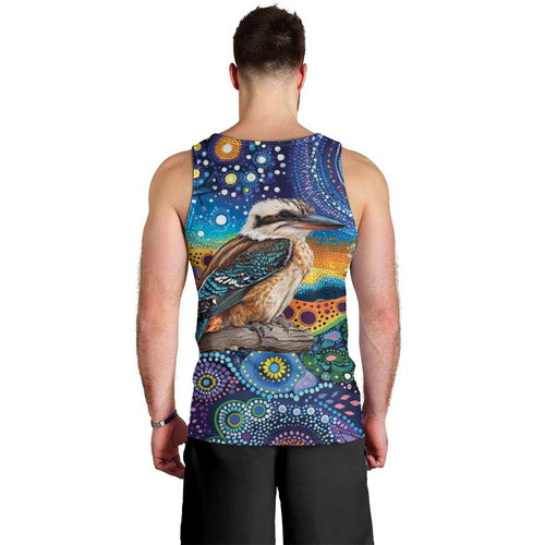 Australian Kookaburra Indigenous Men Tank Top Aboriginal Dot Painting