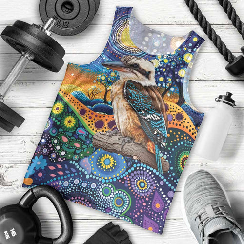 Australian Kookaburra Indigenous Men Tank Top Aboriginal Dot Painting