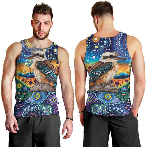Australian Kookaburra Indigenous Men Tank Top Aboriginal Dot Painting