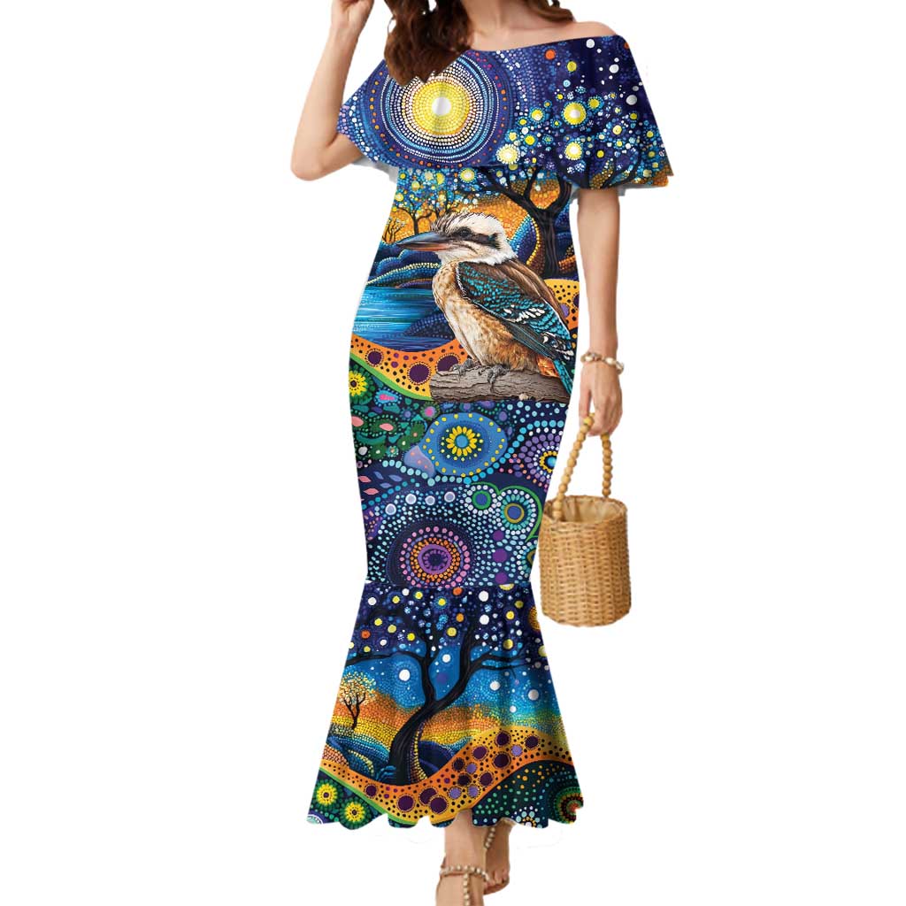 Australian Kookaburra Indigenous Mermaid Dress Aboriginal Dot Painting