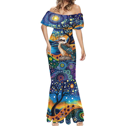 Australian Kookaburra Indigenous Mermaid Dress Aboriginal Dot Painting