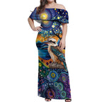 Australian Kookaburra Indigenous Off Shoulder Maxi Dress Aboriginal Dot Painting