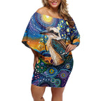 Australian Kookaburra Indigenous Off Shoulder Short Dress Aboriginal Dot Painting