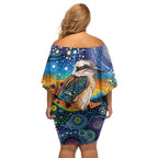Australian Kookaburra Indigenous Off Shoulder Short Dress Aboriginal Dot Painting