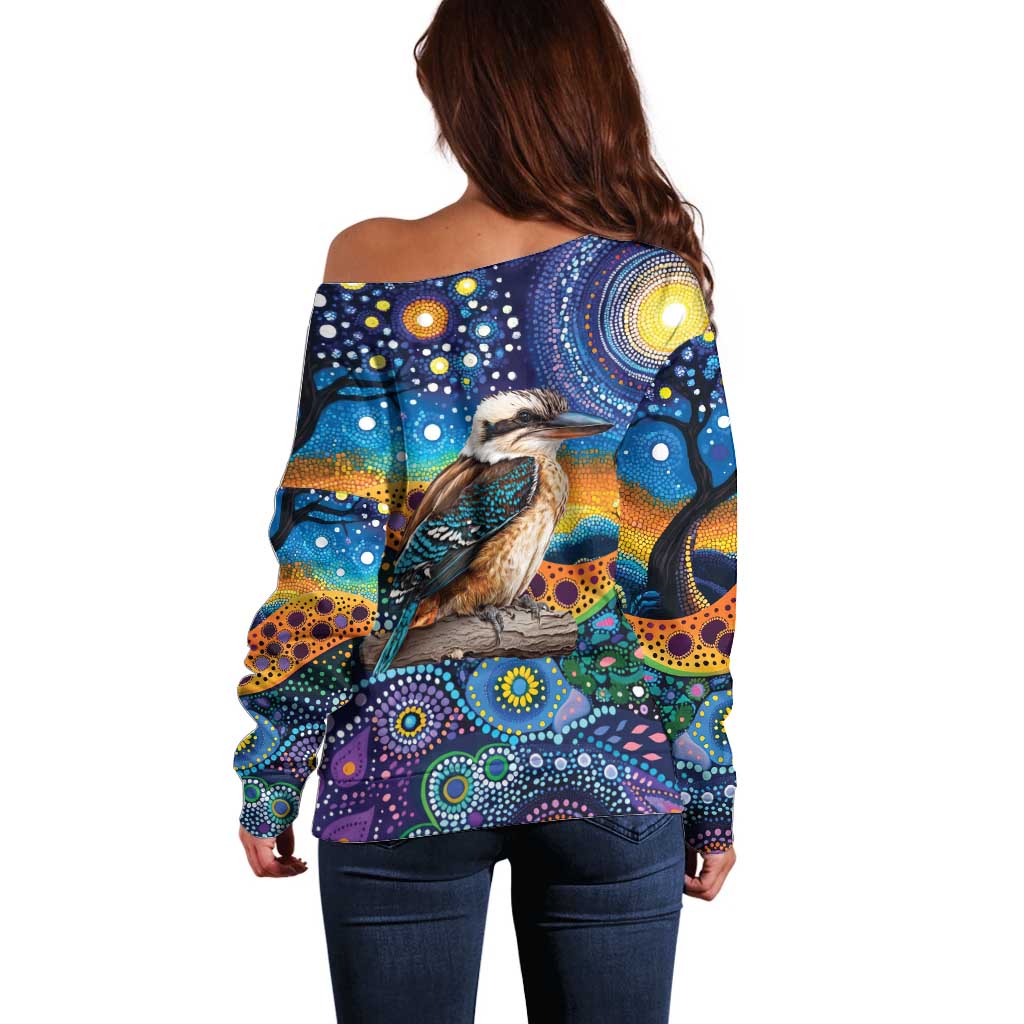 Australian Kookaburra Indigenous Off Shoulder Sweater Aboriginal Dot Painting