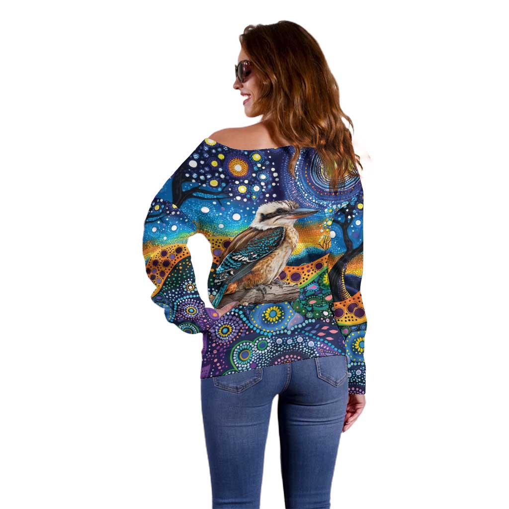 Australian Kookaburra Indigenous Off Shoulder Sweater Aboriginal Dot Painting