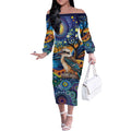Australian Kookaburra Indigenous Off The Shoulder Long Sleeve Dress Aboriginal Dot Painting