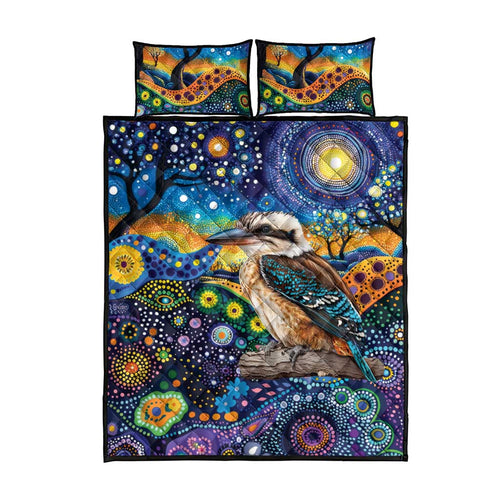 Australian Kookaburra Indigenous Quilt Bed Set Aboriginal Dot Painting